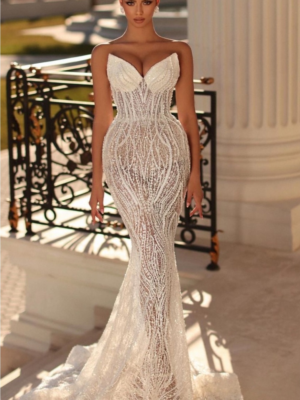 Strapless Ivory Beaded Mermaid Wedding Gown